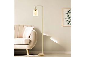 TONGLIN Lampadaire Sur Pied Salon Avec Abat-Jour en Verre, Lampadaire Avec E27 Ampoules LED, Interrupteur au Pied,Lumière Chaude,Lampadaires Pour le Bureau, l'Étude-Doré