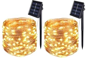 BOLWEO Solar Garden Lights Outdoor, 12M/ 40Ft 120LEDS / 8 Modes,Waterproof Copper Wire Lighting for Indoor，Outdoor，Wedding，Patio，Garden Decoration（Warm White）