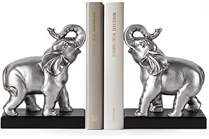 MXARLTR Bookends for Shelves, Heavy Duty Book Ends - Elephant Decorative Bookends with Anti-Slip Pad for Book Lovers Heavy Book Holder for Home Office Decor (Silver)
