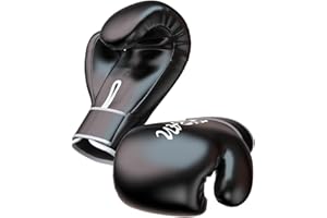 LOL-FUN FITYLE Guantes de Boxeo de Grado Profesional para Hombres y Mujeres, Guantes de Entrenamiento de Lucha de Kickboxing, Guantes de Boxeo de Estilo Muay Thai, 8oz_Black
