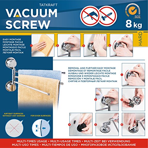 Tatkraft Vacuum Screw HARD Leopold Handtuchhalter 3 Bewegliche Rostfrei Stahl Verchromt 33X5X18 cm 2 Saugschrauben - 3
