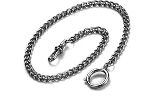 BOSHIYA Taschenuhr Kette 14 inch T Bar Albert Westenkette mit Karabiner Überzug Cowboy Kette für Herren Silber/Gold