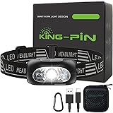 King-Pin Torcia Frontale Lampada Frontale LED Ricaricabile Torcia da Testa IPX5 Impermeabile Leggero 4 modalità Luce Frontale