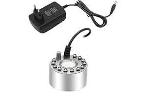 Gutecomuik Brumisateur D'intérieur à 12 LED pour Fontaine, Petit Brumisateur de Bassin, Humidificateur d'air - Parfait pour Fontaine à Eau, Étang, Halloween, Décoration de Noël (Argenté)