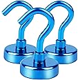 DIYMAG Magnetic Utility Hooks, 30Lbs Heavy Duty Rare Earth Magnet Hooks with Nickel Coating for Kitchen, Garage, Cruise, Classroom, Workplace and Office etc, 3 Packs (Blue)