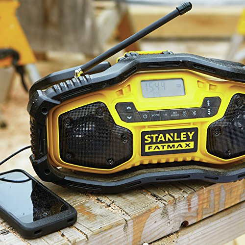 STANLEY FMC770B-QW - Radio con Bluetooth. Posibilidad de utilizar con baterías de 18V 1.5Ah, 2.0Ah o 4.0Ah y también conectado a la red eléctrica. Sin baterías ni cargador