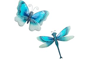 Liffy Decoración de pared de libélula de metal de 15 pulgadas, arte de pared de mariposa de metal, decoración de pared de metal de libélula - Decoración de pared de mariposa de vidrio y metal para