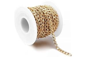 JAYDIS 32.8 Feet Aluminum Curb Chains 7.5x4mm Twisted Links Cross Cable Chains Golden Plated with Spool for Pendant Necklace Jewelry Making
