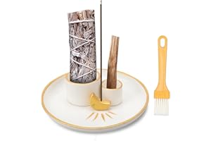 SAMAMOCA Moon Design Räucherstäbchenhalter Keramik Räucherschale für jedes Räucherwerk, 4 in 1 Räucherstäbchen, Palo Santo Halter, Weißer Salbei, Räucherkegel, Kerzen, Räucherschale für für Yoga, Meditation