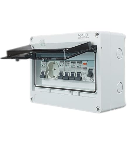 Zekeringkast IP65, met pneumatische schakelaar, 5-weg, 2 x 6 A, 1 x 10 A, 1 x 20 A, 1 x 32 A, schakelkast 63 A, voor binnen en buiten