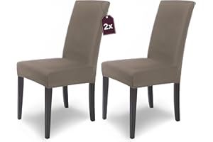 ‎SH SCHEFFLER-HOME LIVE HOMESTYLE SCHEFFLER-Home Stuhlhussen Stretch Mia/Stretch Stuhlhussen Taupe-Braun 2er Set/Microfaser Stuhl Bezug waschbar als Stuhlabdeckung & Husse Stuhl Überzieher/Stuhlhussen Schwingstühle