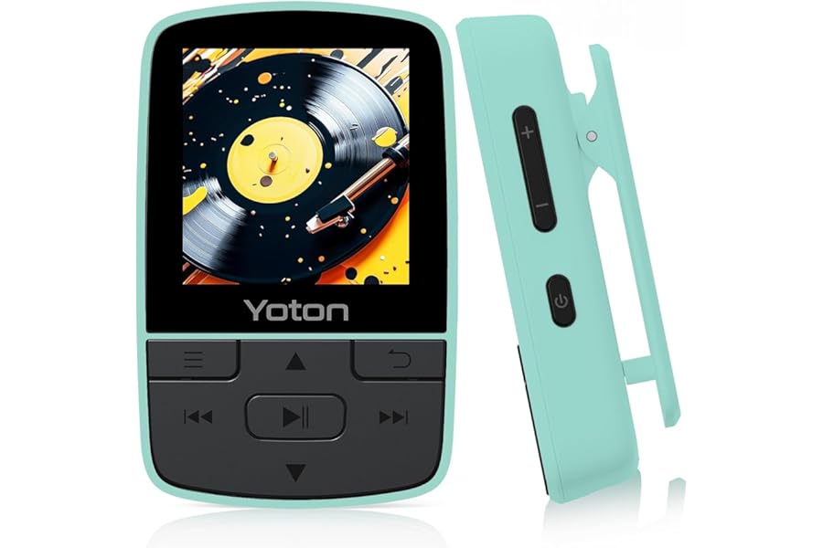 Yoton MP3 Player with Bluetooth 5.2, Expandable to 64GB, Mini Size, HiFi Music, with Sports Clip, Independent Volume Control, FM Radio, Includes Headphones (Green)