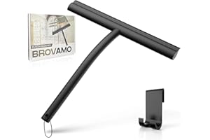 Brovamo Duschabzieher mit Halterung Ohne Bohren, Abzieher Dusche Schlierenfreie für Glastür, Duschabzieher Silikon für Badezimmer Fenster, Spiegel Autoscheiben [Schwarz]