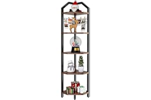 YMYNY Estantería Esquinera, Altura 176CM Estantería de 5 Niveles, Estante de Escalera, Mueble de Almacenamiento, Soporte para Planta de salón, Estilo Industrial, Marrón Rústico HBR006H