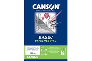 Canson Basik Vegetal, Bloc Encolado, 29,7x42cm- A3, 24 hojas, 95g, Transparente