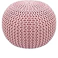 safunooza Designs Hand Knitted Heavy Cotton Rope Beans Filled Round Oval Pouf Pouffe - Light Pink Colour - Pack of 01 - Designed for Living Room Sitting, Foot Rest, Stool in
