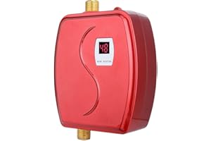 FOCKET Calentador de agua eléctrico sin tanque, mini calentador de agua instantáneo 220V 3800W con botón táctil integrado del sensor de temperatura para ducha de baño (UE)(rojo)