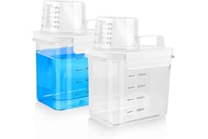 PRZRAO 2 Pezzi Dispenser Detersivo Lavatrice, 1100ML Contenitore per Detersivo in Polvere con Misurino, Sporgo Dispenser Detersivo Lavatrice, Contenitori Detersivi Lavanderia per Ammorbidente Contenitore