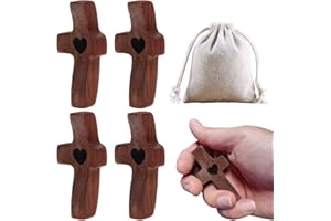 JOAASU 4 Piezas Cruz de Madera, Cruz de Oración de Madera, Cruz de Madera de Corazón, 5 x 2,5 x 1,4 cm, para Regalo Cristiano, Iglesia, Navidad, Oración, Bautizo, Comunión