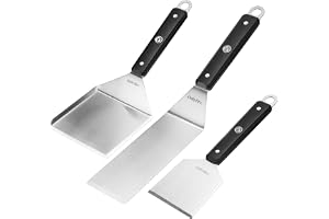 Onlyfire 3-delars Grill- och Stekbordsset i Rostfritt Stål - Inkluderar Bred Stekspade med Kant, Lång Stekspade och Stekskrapa - Professionella Tillbehör för Grill, Teppanyaki och Smashburgare