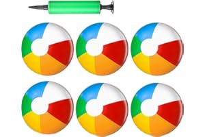 HBINGL Beach Ball,6 Pcs Rainbow Beach Balls,1 Pcs Pump Inflatable Beach Ball for Kid Adults,30cm Inflated Diameter Water Ball Inflatable Beach Toys for Family Swimming Pool Beach Party Summer Game