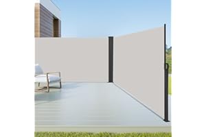 arvioo Seitenmarkise Ausziehbar Doppelseitenmarkise, Schaffe Privatsphäre im Außenbereich, bis auf 6 m, Automatische Aufrollfunktion, Sonnen- und Windschutz, Seitenrollo als Sichtschutz (Grau, 1.6 m)