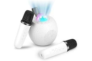 Weigudoc Machine de Karaoké avec 2 Micro sans Fil, Enceinte Bluetooth Karaoke, avec Boule Disco, Lumières LED, Effets de Changement de Voix pour Fille, Garçon, Anniversaire, Maison, Fête (Blanc)
