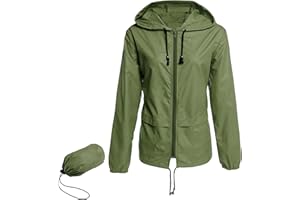 PONCEAU Raincoat Women Waterproof Lightweight Windbreaker Hooded Packable Jacket Rain Coats Outdoor Trench Windbreaker