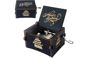 sakruda Wooden Happy Birthday Music Box for Daughter Son Wife Dad Friends,Hand-Crank Tune Happy Birthday,Wood Musical Box,Laser Engraved Antique Gift to Kids,Boys Girls on Birthday,Anniversary,Black
