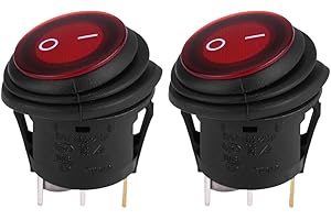 Keenso 2 pcs Interrupteurs à Bascule 12V 20A 3Pin Bouton de Commande Commutateur on/Off LED Rouge Lumière pour Voiture Auto Bateau Camion Rond Étanche