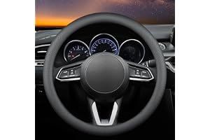 Carodi Leather car Steering Wheel Cover, Ultra-Thin, Comfortable, Non-Slip, Breathable, Universal 15 inches (Black)
