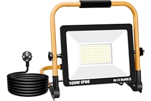 Projecteur Chantier LED avec Câble, Willpower 100W Lampe de Chantier 10000LM Spot LED Extérieur 6500K Blanc Etanche IP66 Portable Lampe de Travail Rotation à 360° Pour Garage Atelier Construction