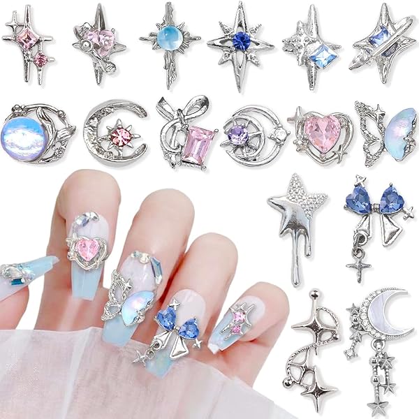 30 Stück Zirkon Nagel Charms – 3D Metall-Anhänger Für Nail Art, Schmetterling, Herz, Blume