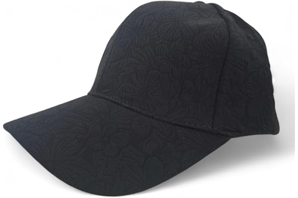 styleBREAKER Damkeps med blommigt reliefmönster,Svart | 6-panelskeps, 7,5 cm böjd skärm, svettband i bomull, steglöst justerbar med kardborre (56-59 cm).
