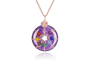 CrystalTears Crystal Necklace for Women Men 7 Chakra Gemstone Donut Pendant Healing Crystal Stone Lucky Coin Necklace Energy Protection Crystal Jewellry Gift for Reiki Meditation Christmas Mothers Day