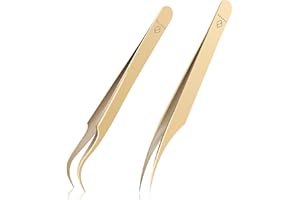 Pinzette per ciglia FERYES per extension ciglia, pinzette professionali per delfini e stivali, kit di estensione per ciglia in acciaio inossidabile, 2 pezzi, placcate in oro