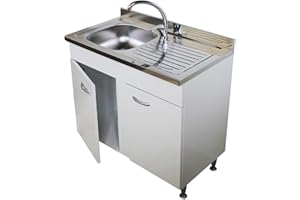 Arredobagnoecucine Mobile sottolavello bianco, 2 ante completo di lavello inox cm.80, vasca a sx