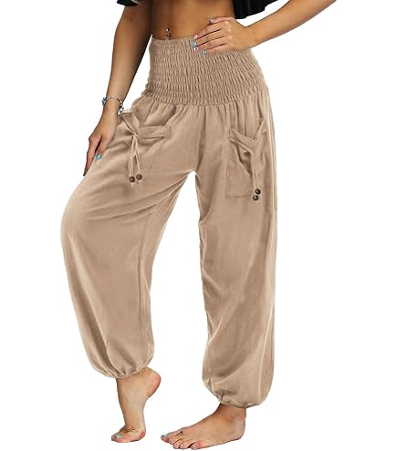 Valin Pantaloni larghi da donna con vita elasticizzata, tinta unita, in
