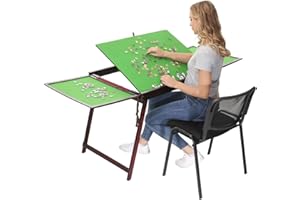 WESTHL Wooden Jigsaw Puzzle Folding Table for Adults and Kids,Portable Puzzle Folding Table with Non-Slip Surface Tilting Board for Games or Gift for Puzzle Amateur (Coffee,1500 Pcs Boards)