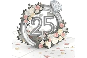 papercrush® Biglietto pop-up per anniversario di matrimonio, 3D con rose, elegante biglietto di congratulazioni per il 25° anniversario di matrimonio, per moglie, marito, donne e uomini