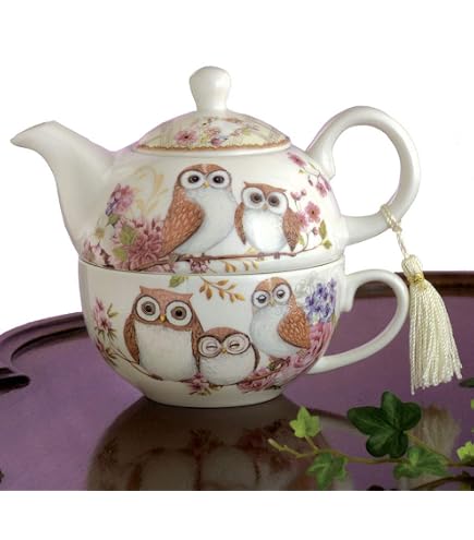 Teiera e tazza in ceramica con decori a fiore e coniglio (71.43.54) - Art From Italy