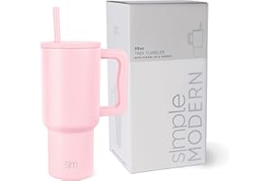 Simple Modern Tazza Termica con Cannuccia e Manico | Bicchiere Termico in Acciaio Inossidabile Isolato | Regali per Donne & Uomini | Trek | 890ml | Blush