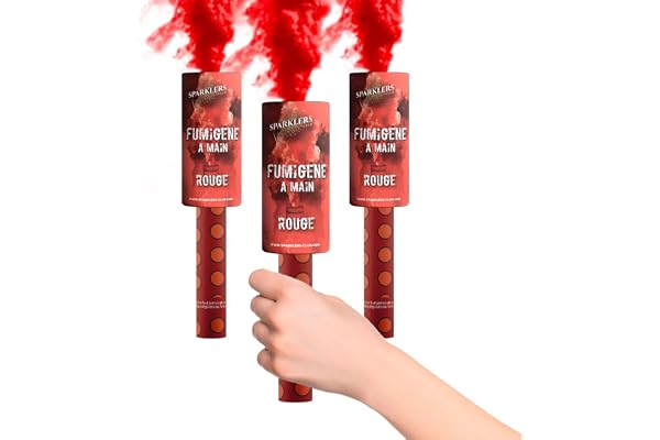 SPARKLERS CLUB Fumigène Torche a Main 45 secondes couleur Rouge - Lot de 3 - Déclenchement à Mèche, durée 45 sec, fumigene couleur à tenir en Main - torche a main Catégorie F1 - LIVRAISON 24/48H