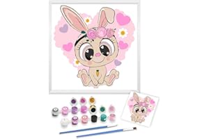 TARATH Malen Nach Zahlen Kinder, Malen Nach Zahlen ab 5 6 7 8 9 Jahre Mädchen und Junge, Malen Nach Zahlen Tiere mit Rahmen 2 Pinsel und Acrylfarben, 20 X 20cm (Hase)