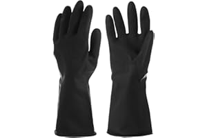Sourcing Map Chemical Resistant Latex Industrial Gloves, Anti-Slip Protective Safety Work Gloves for Cleaning, Dish Washing, Resist Acid Alkali, Large, Black