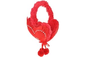 Cloud9basic Girls Fluffy Rhinestone Crystal detail Heart Shape Pom Pom Winter Earmuffs Ear Warmer, Winter Accessory, Adjustable Flame