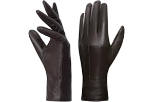 Harssidanzar Guantes de cuero para mujer, forro polar cálido de invierno, pantalla táctil, acabado vintage GL018
