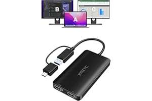 KOZYC USB 3.0 to HDMI Splitter Extended Display Dual Monitors, USB 3.0-A/C Vers Dual HDMI Adapter 4K@30Hz+1080p@60Hz Compatible con MacBook/MacBook Pro Air DELL (MST Support MacOS/Windows)