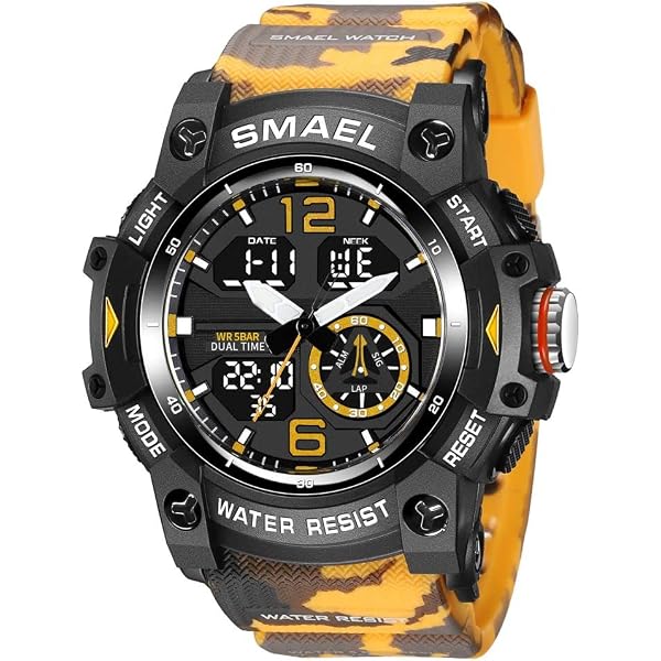 Montre Homme Militaire Digitale-analogique PINIDOUS - Étanche 5ATM, Grand écran, Multiples Fonctions (chrono, Alarme, Double Fuseau)