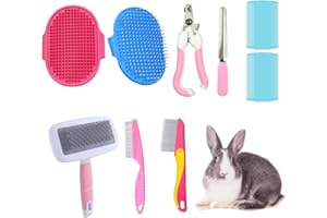 WoYous Kaninchen-Pflegebürste, kleines Haustier-Haarbürsten-Set, Kaninchenbürste, Massagebürste, Häschen-Nagelknipser, kleines Haustier-Pflegebürsten-Set für Katzen, Welpen, Kaninchen, Hamster, Rosa